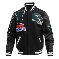 NY Jets Mashup Rib Black Varsity Wool Jacket