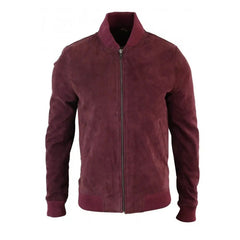 Men’s Burgundy Suede Bomber Jacket