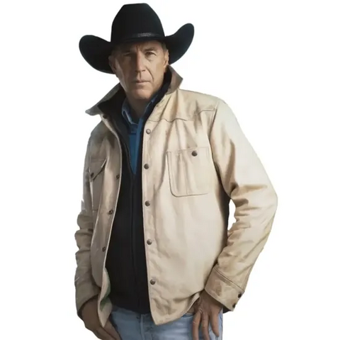 Yellowstone S05 John Dutton Cream Cotton Jacket Worn by Kevin Costner