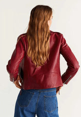Red Slim Outerwear Biker Leather Jacket