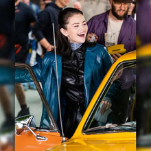 NYC 2025 Selena Gomez Blue Leather Coat