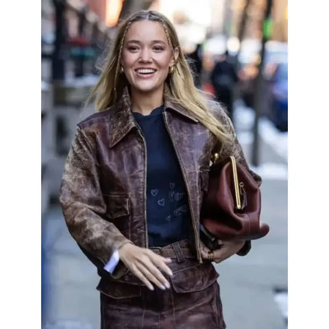 Olivia Ponton Brown Distressed Brown Leather Jacket