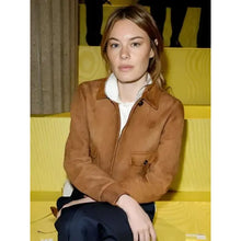 Camille Rowe Paris Fashion Week Brown Leather Jacket
