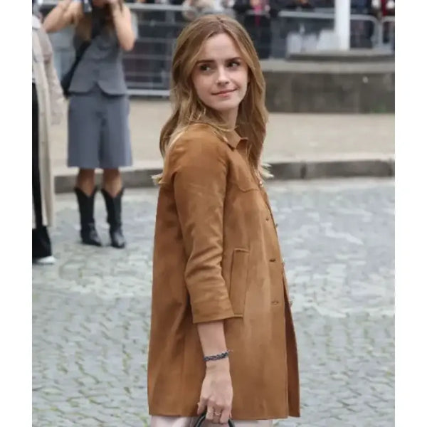 Emma Watson Paris Fashion Week Suede Leather Jacket