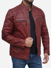 Men's Maroon Genuine Lambskin Motorcycle Jacket