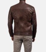 Men’s Brown Leather Jacket With Band Collar