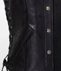 Leather Vest For Women with Side Laces, Black