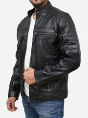 Men's Black Genuine Leather Biker Jacket