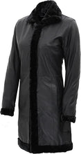 Black Leather Shearling Long Jacket For Women