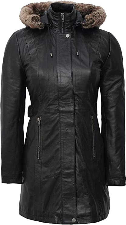 Brown Shearling Leather Jacket with Fur Hood