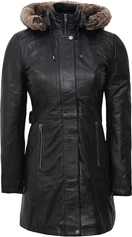 Brown Shearling Leather Jacket with Fur Hood