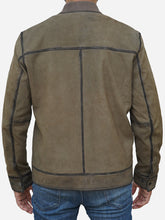 Men's Olive Green Suede Leather Bomber Jacket