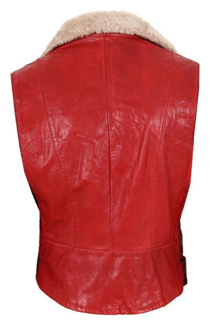 Fur Collar Womens Leather Vest, Red