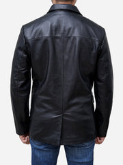 Men Two Button Casual Black Genuine Leather Blazer Coat