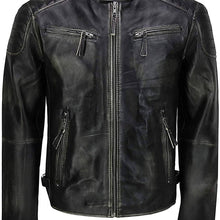 Mens Black Distressed Cafe Racer Leather Jacket