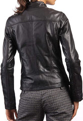 Womens Biker Lambskin Leather Racer Jacket