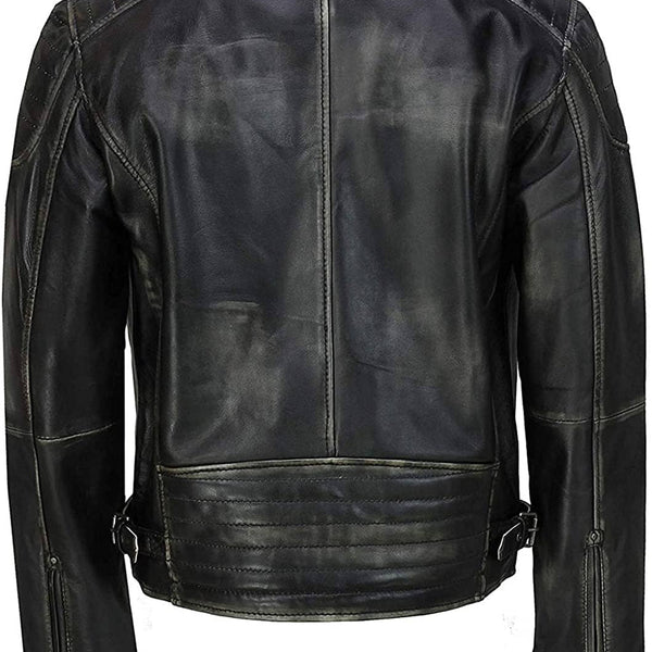 Mens Black Distressed Cafe Racer Leather Jacket