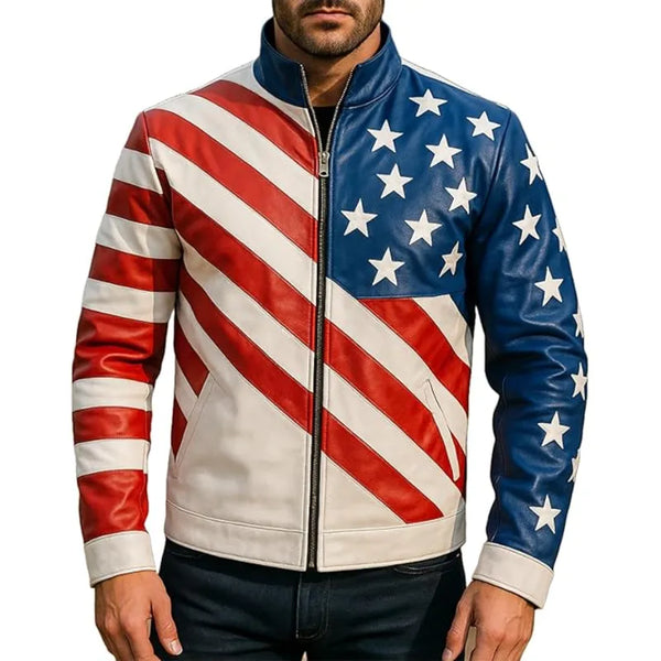 American Flag Vintage Retro Style Leather Jacket