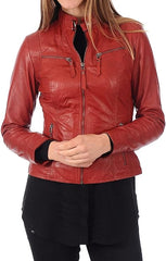 ROXA Trendy Women's Zip Up Genuine Biker Jacket