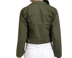 Women Solid Green Denim Jacket, Women