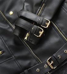 Leather Biker Jacket Women PA218090, Black