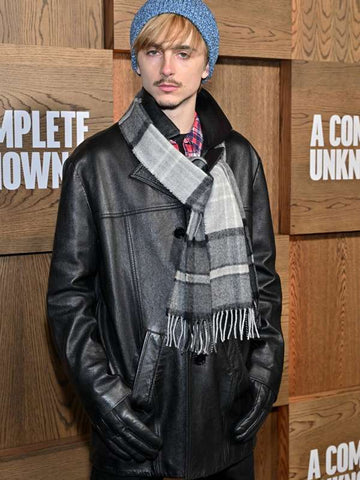 Timothée Chalamet A Complete Unknown 2024 Black Leather Jacket