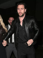 Aaron Taylor Bullet Train Black Trucker Leather Jacket