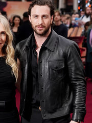 Aaron Taylor Bullet Train Black Trucker Leather Jacket