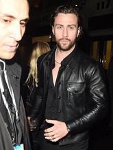 Aaron Taylor Bullet Train Black Trucker Leather Jacket