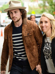 Aaron Taylor-Johnson Fashion Show Brown Suede Leather Jacket