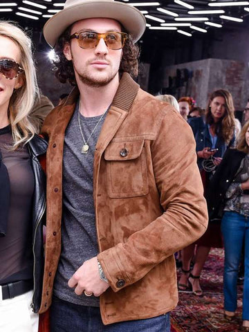 Aaron Taylor-Johnson Fashion Show Brown Suede Leather Jacket