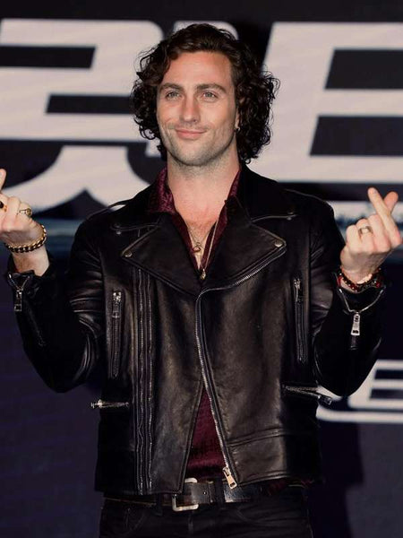 Aaron Taylor-Johnson Bullet Train Premiere Black Leather Jacket