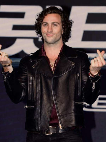 Aaron Taylor-Johnson Bullet Train Premiere Black Leather Jacket