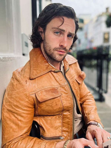 Aaron Taylor-Johnson Brown Leather Jacket