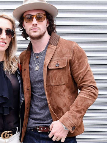 Aaron Taylor-Johnson Fashion Show Brown Suede Leather Jacket