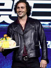 Aaron Taylor-Johnson Bullet Train Premiere Black Leather Jacket