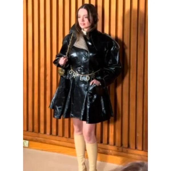 Aimee Lou Wood Paris Fashion Week Black Leather Jacket