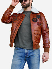 Bradley Brown Military Patches Leather Jacket