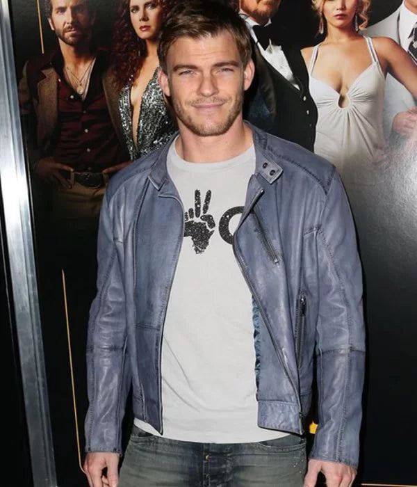 Alan Ritchson Biker Blue Leather Jacket