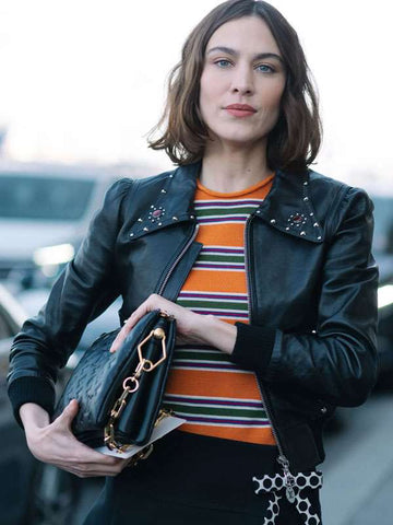 Alexa Chung PFW  Black Leather Jacket