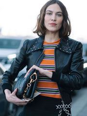 Alexa Chung PFW  Black Leather Jacket