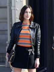Alexa Chung PFW  Black Leather Jacket