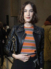 Alexa Chung PFW  Black Leather Jacket