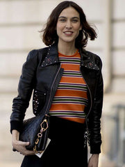 Alexa Chung PFW  Black Leather Jacket