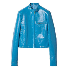 Alix Earle PFW 2025 Blue Leather Jacket
