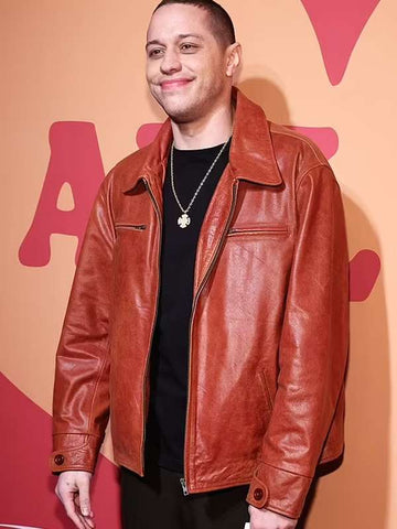 Pete Davidson NYC Orange Leather Jacket