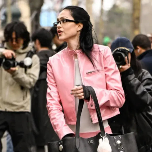 Amelia Gray Cropped Miu Miu Leather Jacket
