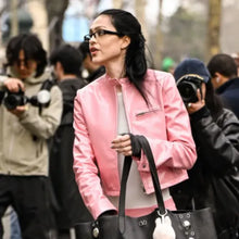 Amelia Gray Cropped Miu Miu Leather Jacket