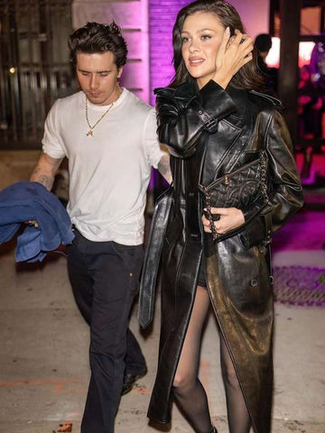Nicola Peltz New York Fashion Week 2024 Black Leather Coat