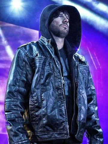 American Wrestler AJ Style Blue Hooded Leather Jacket